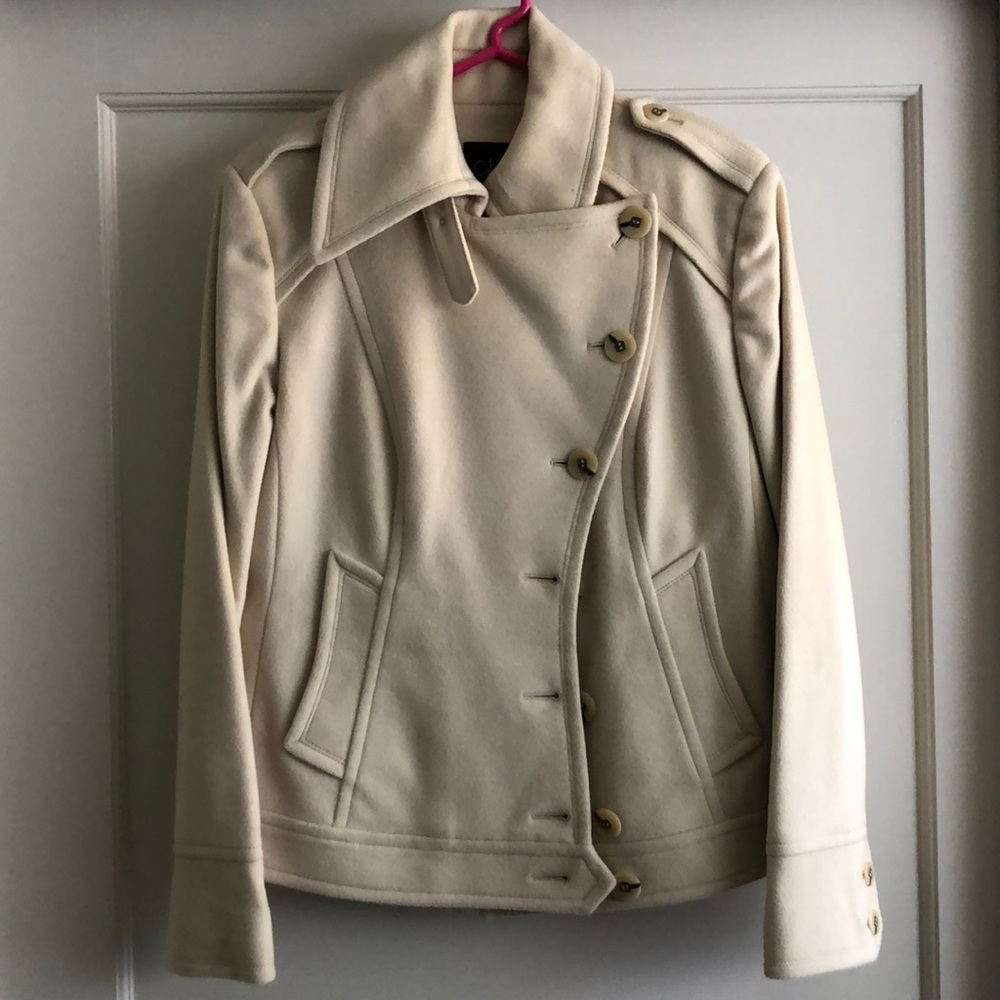 Cole Haan cream wool motorcycle style jacket.